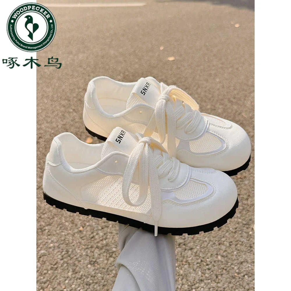 啄木鸟夏季透气女鞋网面鞋子配裙子小白鞋百搭芭蕾德训鞋平底板鞋