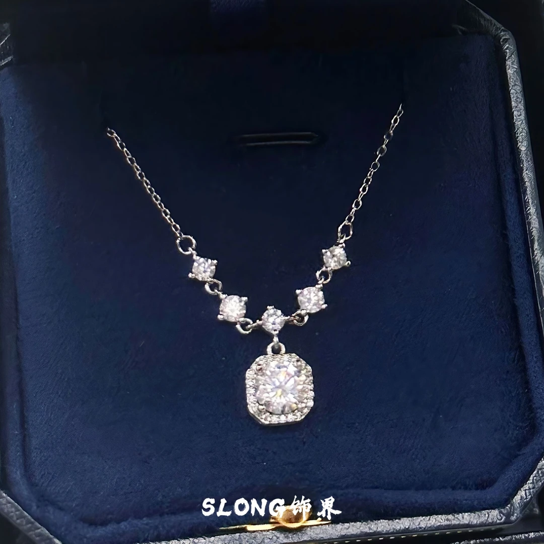 铜合金锆石项链 满钻方糖项链女锁骨链气质轻奢小众百搭ins风