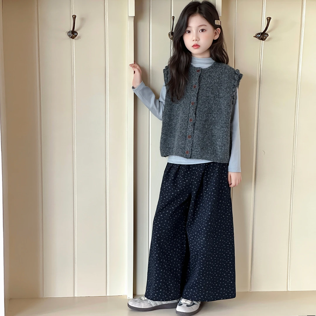 女童秋季新款6-12岁儿童毛衣马甲打底裤子三件套女孩韩版休闲套装