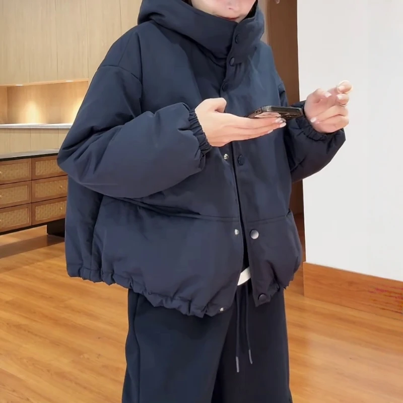 2025秋冬新款韩系慵懒风简约通勤宽松休闲显瘦连帽保暖棉服外套女