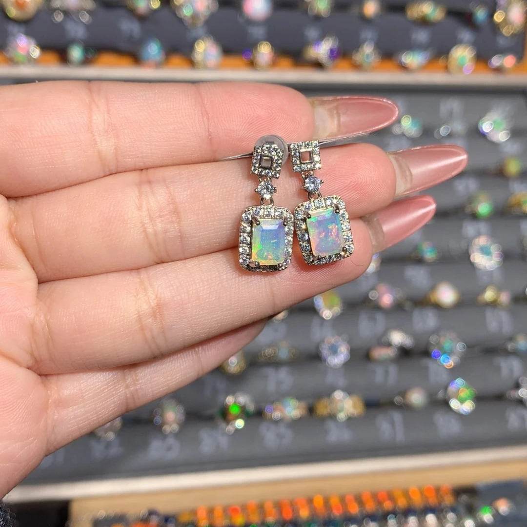 银S925镶嵌欧泊欧泊耳饰l