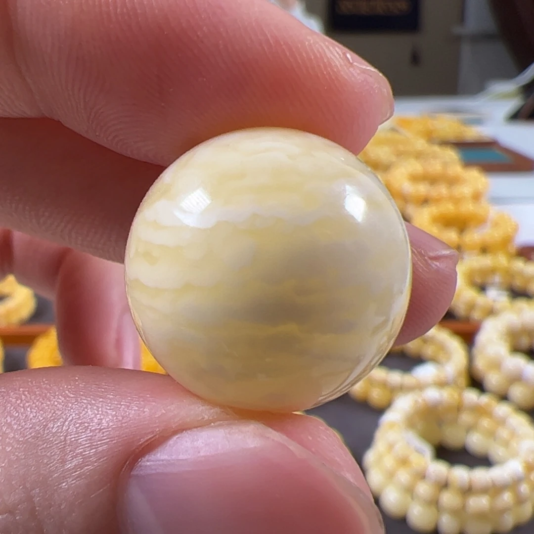 裸石蜜蜡未镶嵌19.8mm乌料虎皮纹千层雪圆珠tt