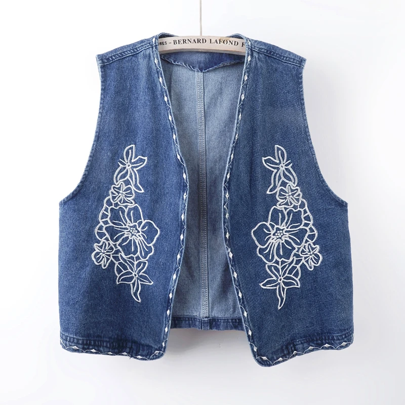 2025秋季新款复古刺绣牛仔马甲女短款宽松无袖坎肩背心外套外搭潮