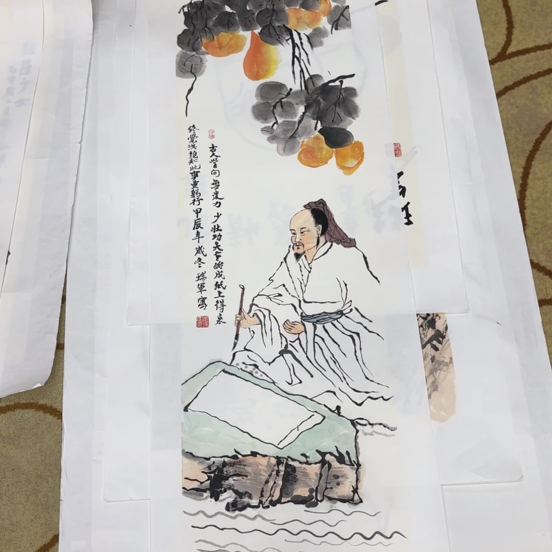 国画四尺对开童童