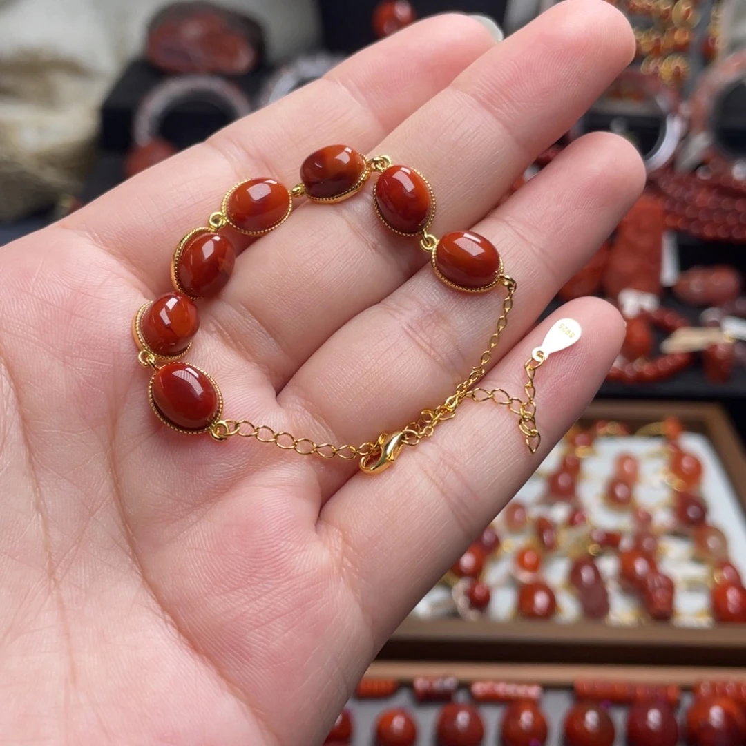 南红玛瑙银S925镶嵌手链