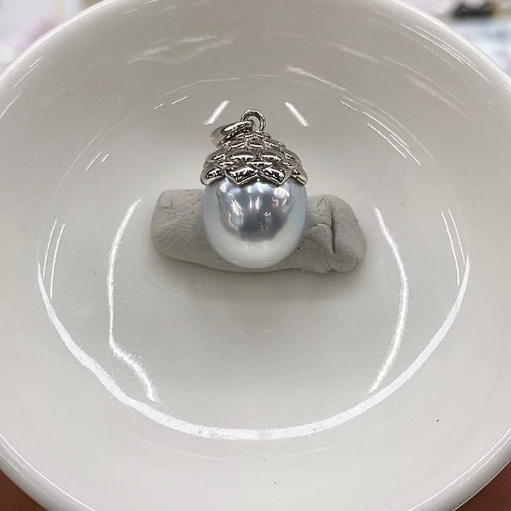 海水珍珠银S925镶嵌吊坠(不含链)澳白12-13mm