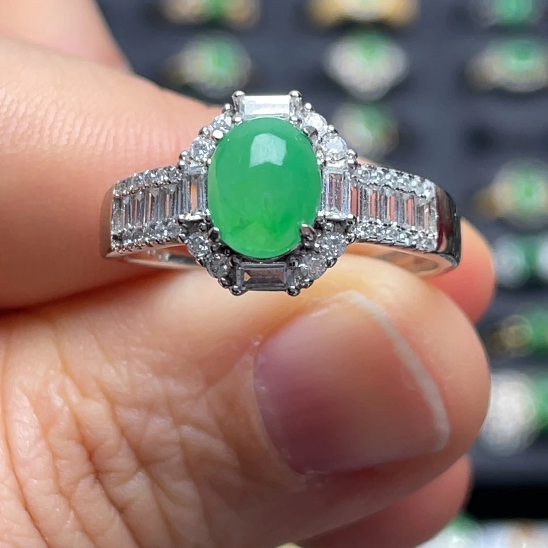 瑶***瑶翡翠银S925镶嵌戒指纯天然缅甸缅甸翡翠A货