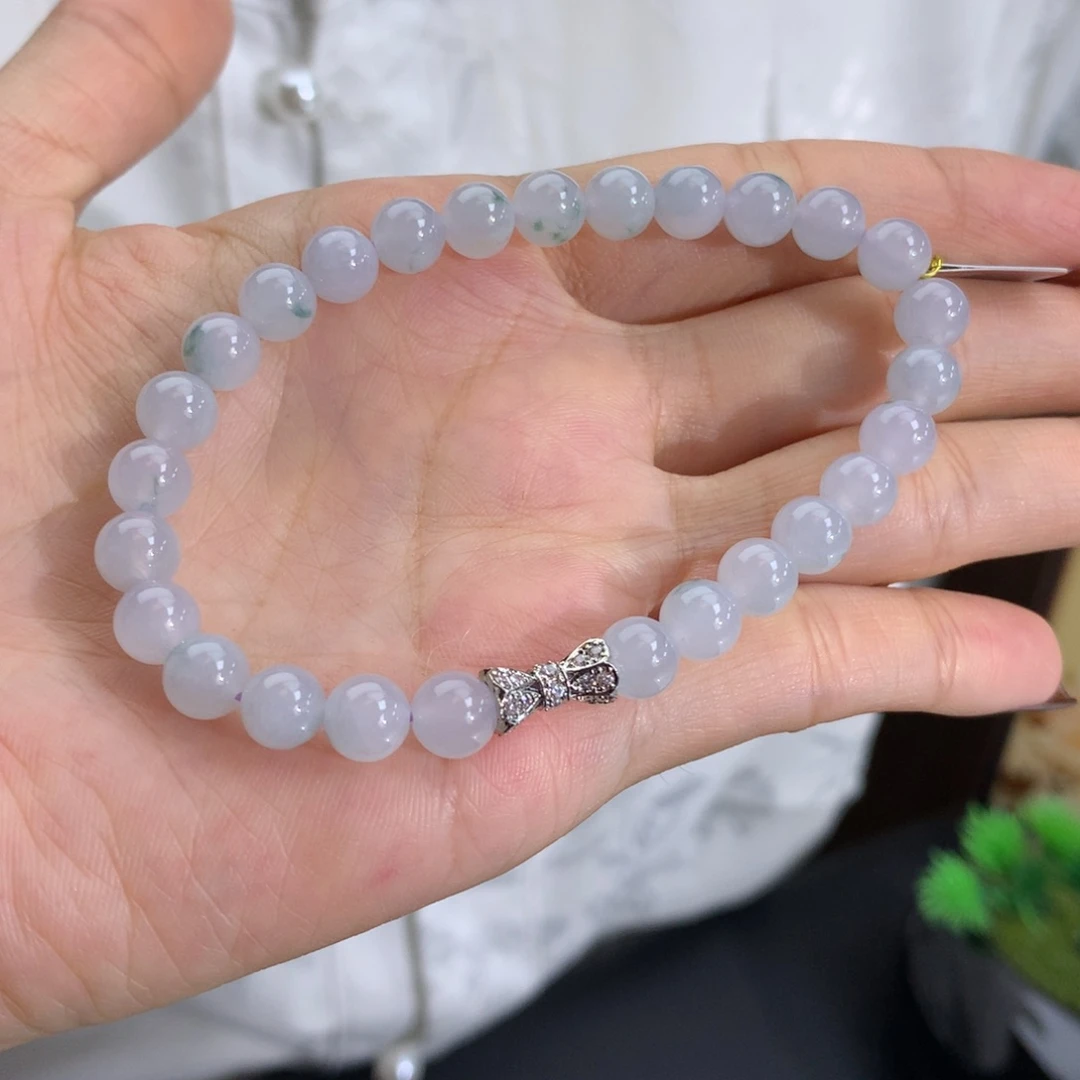 未镶嵌手串翡翠卡6.5冰胶淡淡蓝紫飘花手串