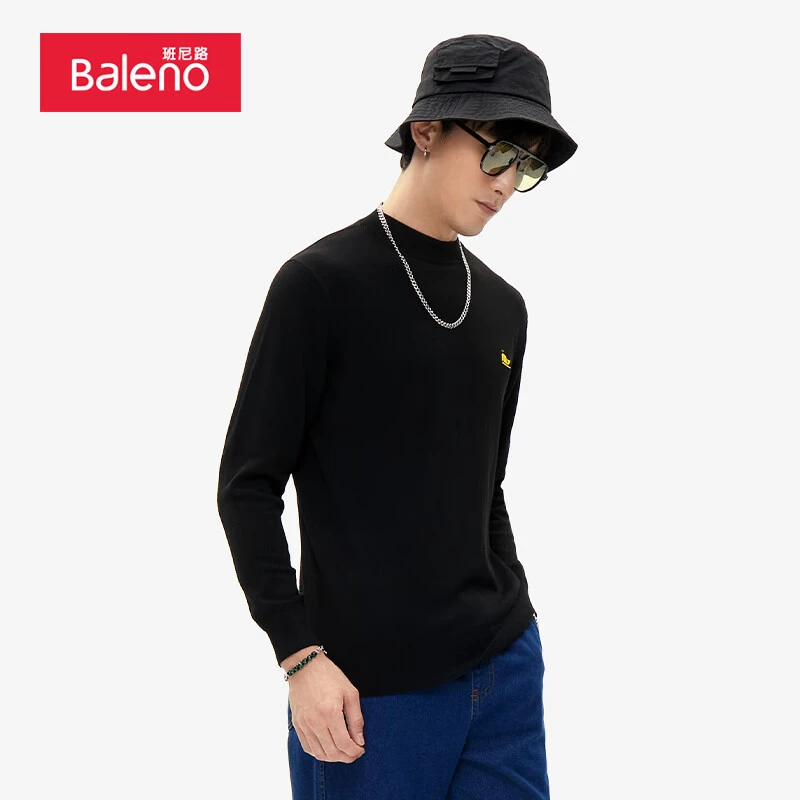 秋季针织衫男装简约休闲纯色长袖半高领套头BO8722306M002