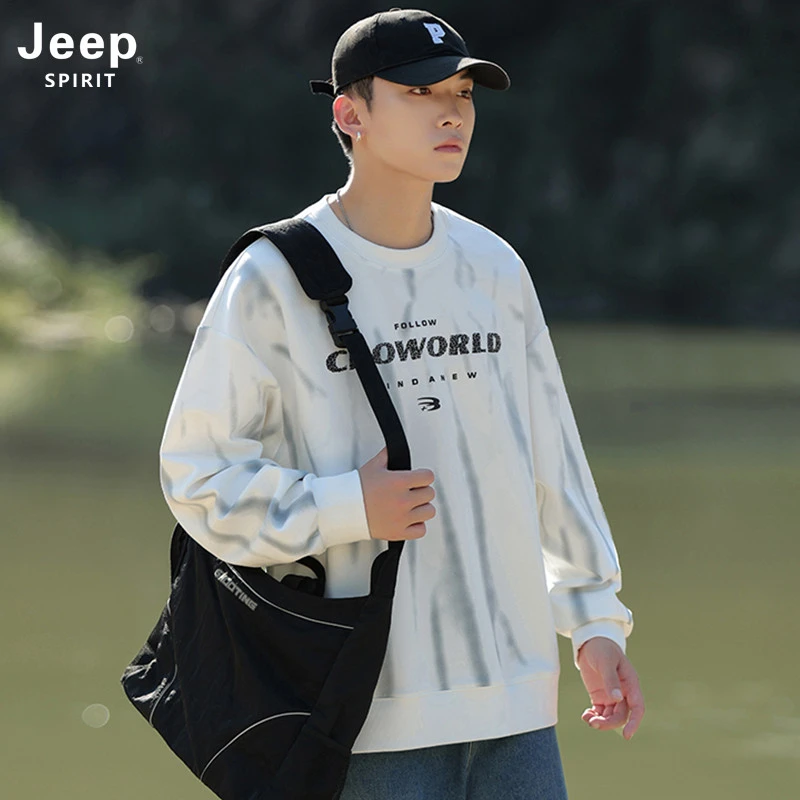 JEEPSPIRIT吉普男士卫衣春秋新款潮牌圆领宽松时尚长袖t恤百搭