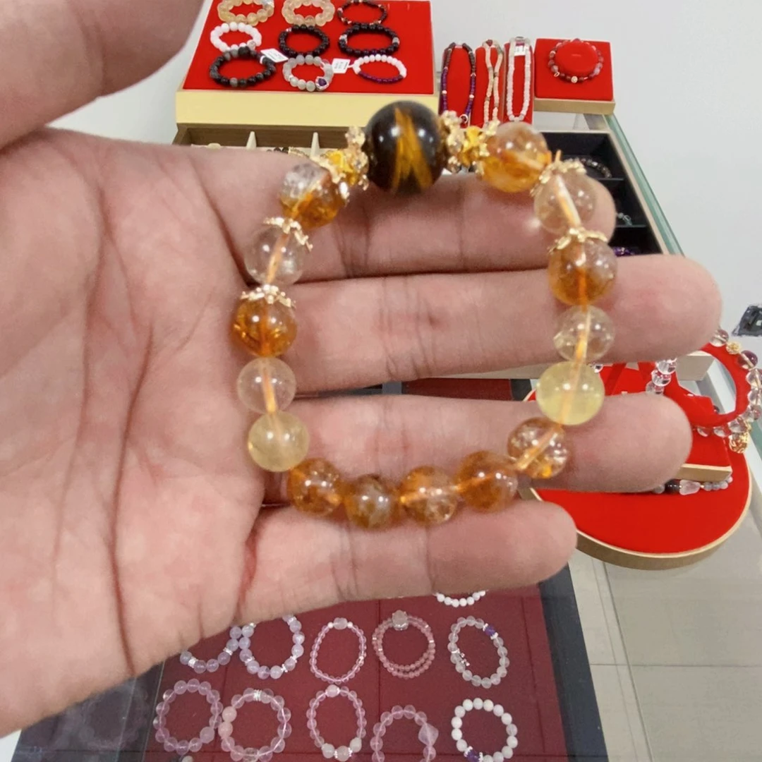 烟晶手链合金顶珠虎眼的