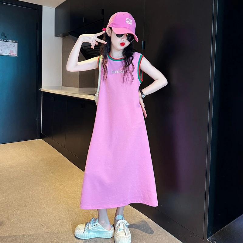女童夏季连衣裙2025新款女大童高级感裙子夏装儿童多巴胺体恤裙
