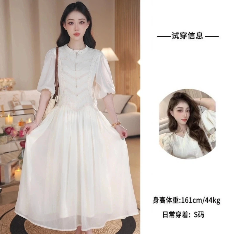 【玲珑】-6816-小个子新款春季连衣裙2025高级感蕾丝休闲七分袖长裙