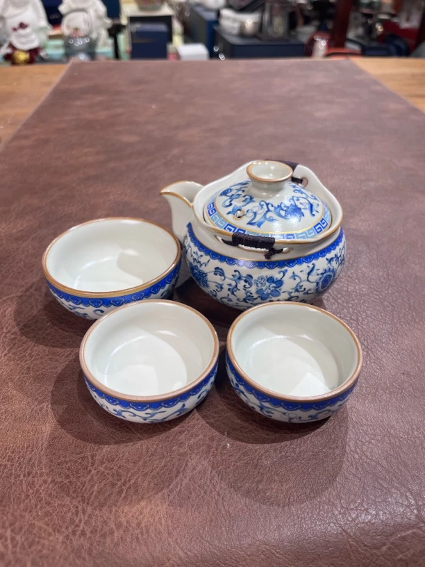 083青花一壶三杯旅行茶具