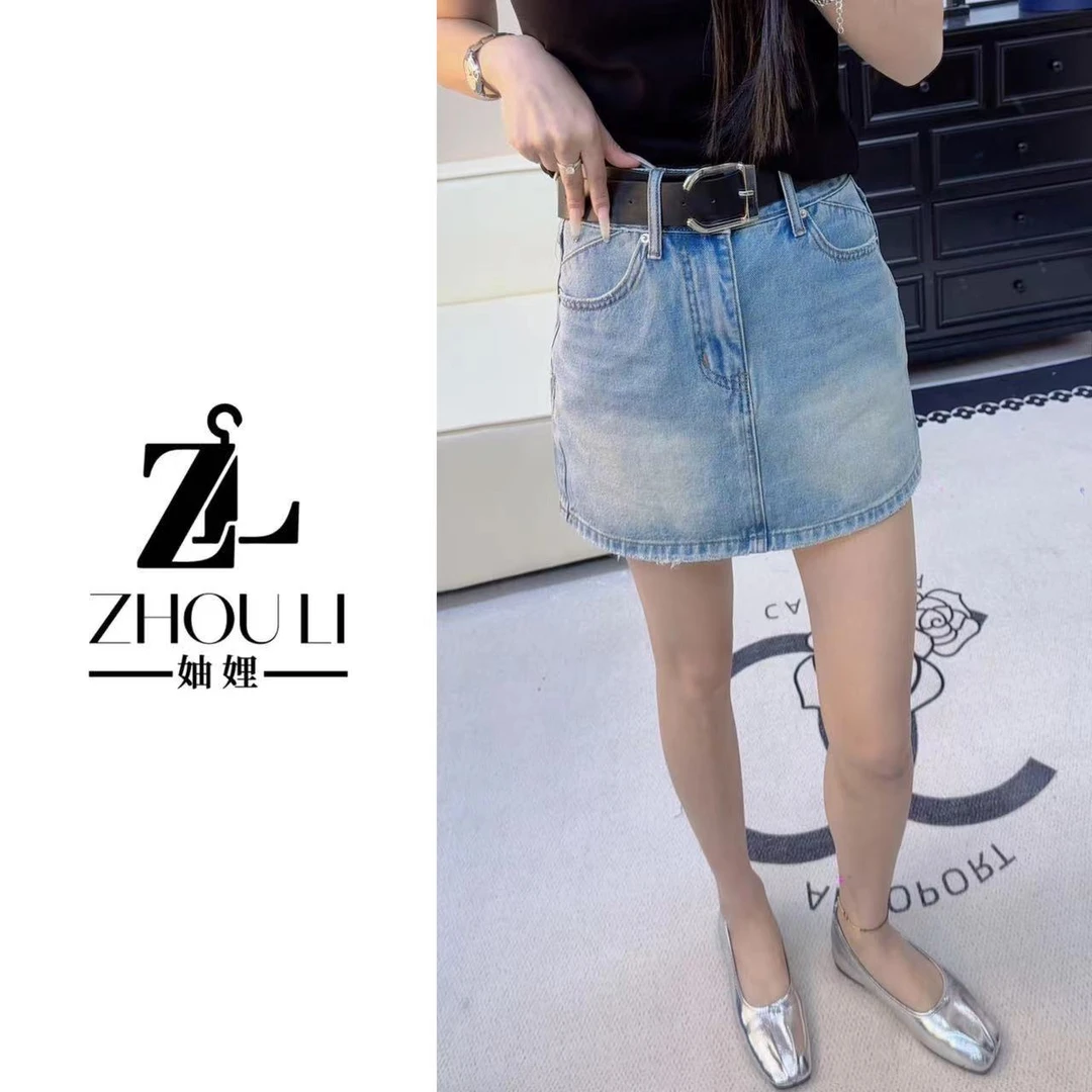 妯娌甄选【口袋设计】欧货显瘦百搭防走光水洗牛仔A字半身裙