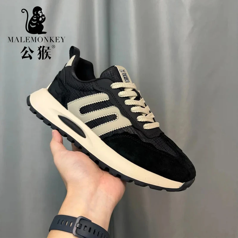 公猴低帮男鞋秋季新款百搭舒适休闲鞋子男款耐磨厚底阿甘鞋-AC269