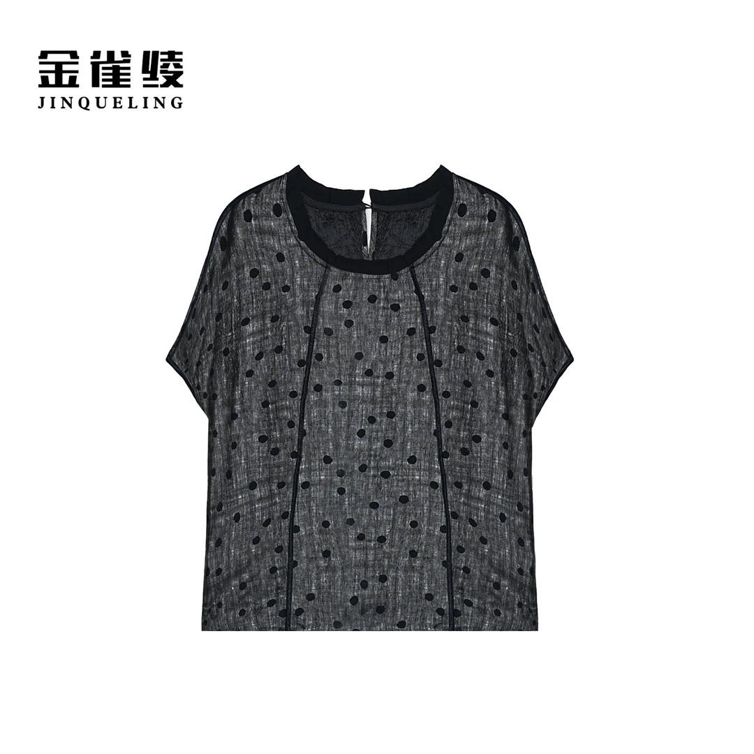 金雀绫【港风女郎】100醋酸休闲花边领加宽加大小衫SZA2S349