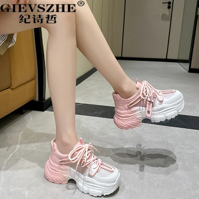 纪诗哲厚底老爹鞋女款2025夏季新款百搭透气网面轻便休闲运动鞋