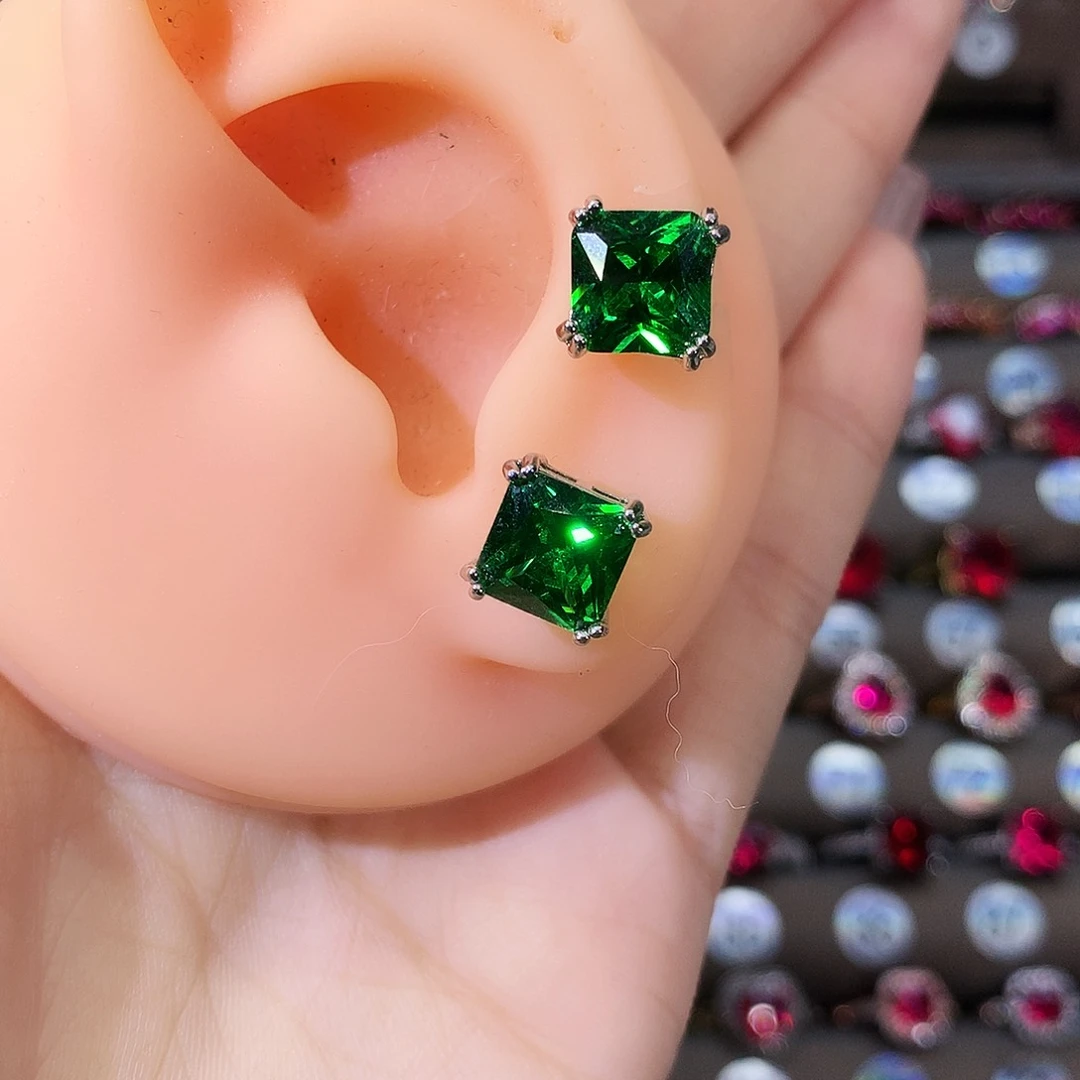 银S925镶嵌耳饰碧玺猫眼白8