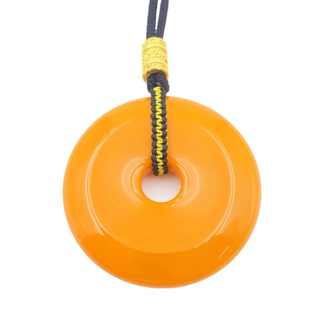 高档珠宝帝1王黄设计款平安扣玛瑙项链Y2174