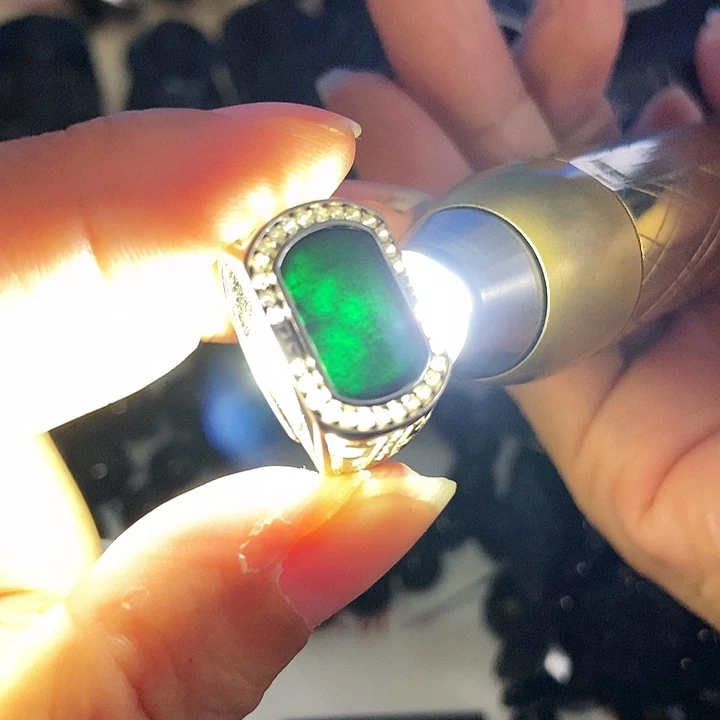 翡翠银S925镶嵌戒指墨翠