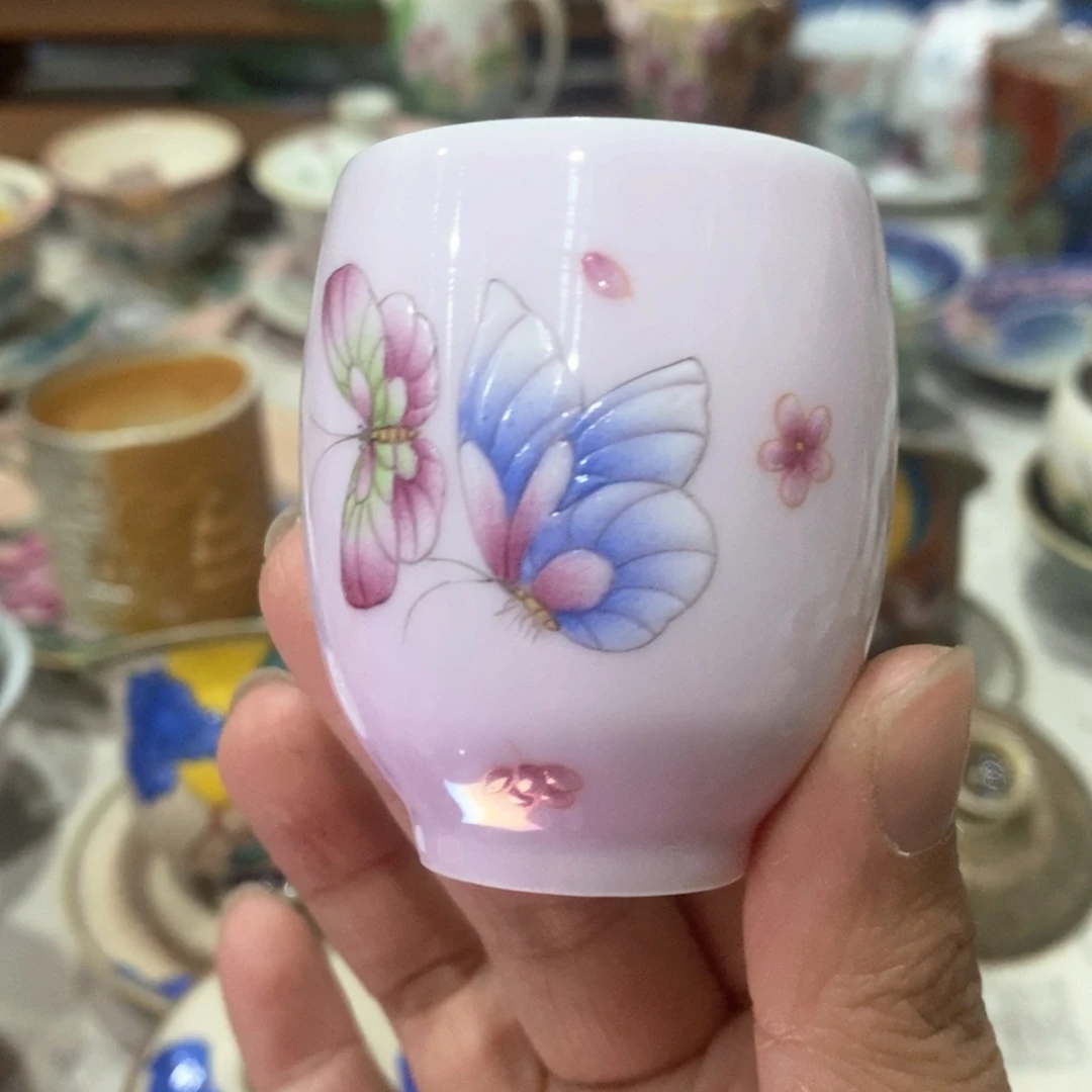 手绘手工碎花蝴蝶茶杯