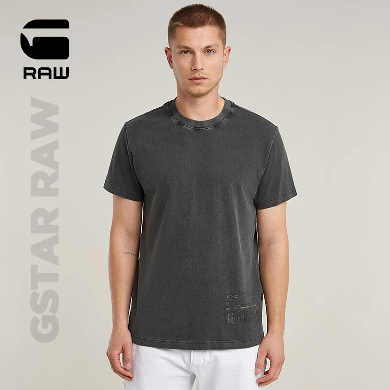 G-STAR RAW25年夏新款潮流个性T恤舒适弹力男士短袖休闲深黑防晒