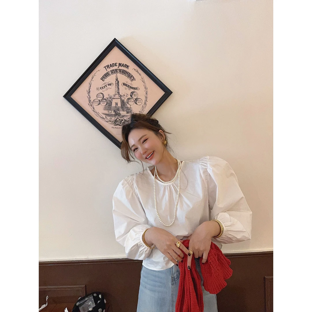 智英欧尼  NO退NO换【衬衫韩版纯色圆领多巴胺服装女长袖】