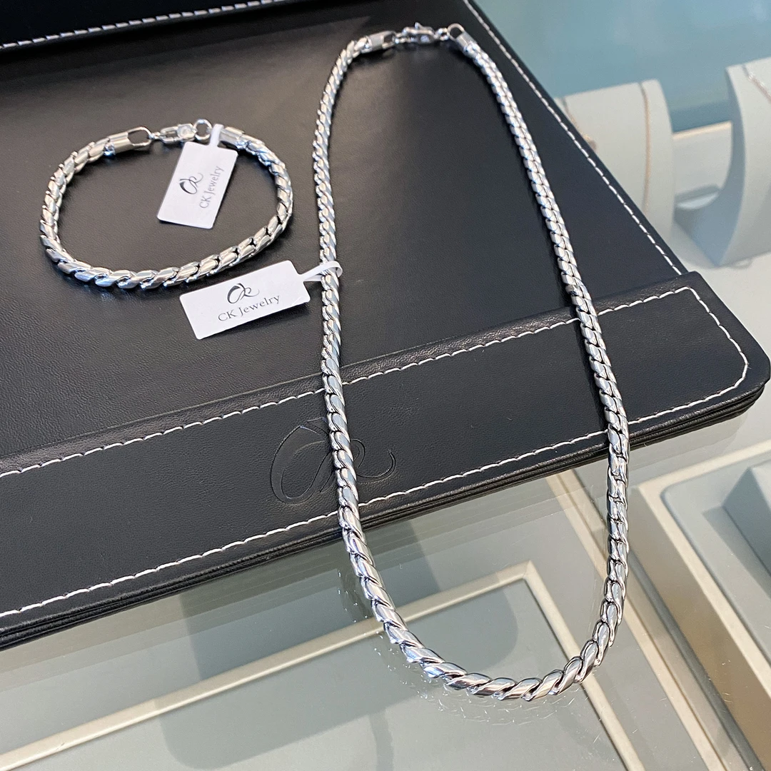 CK 钛钢项链 雅痞斜滚圆链龙骨男女素链简约情侣手链节日礼物