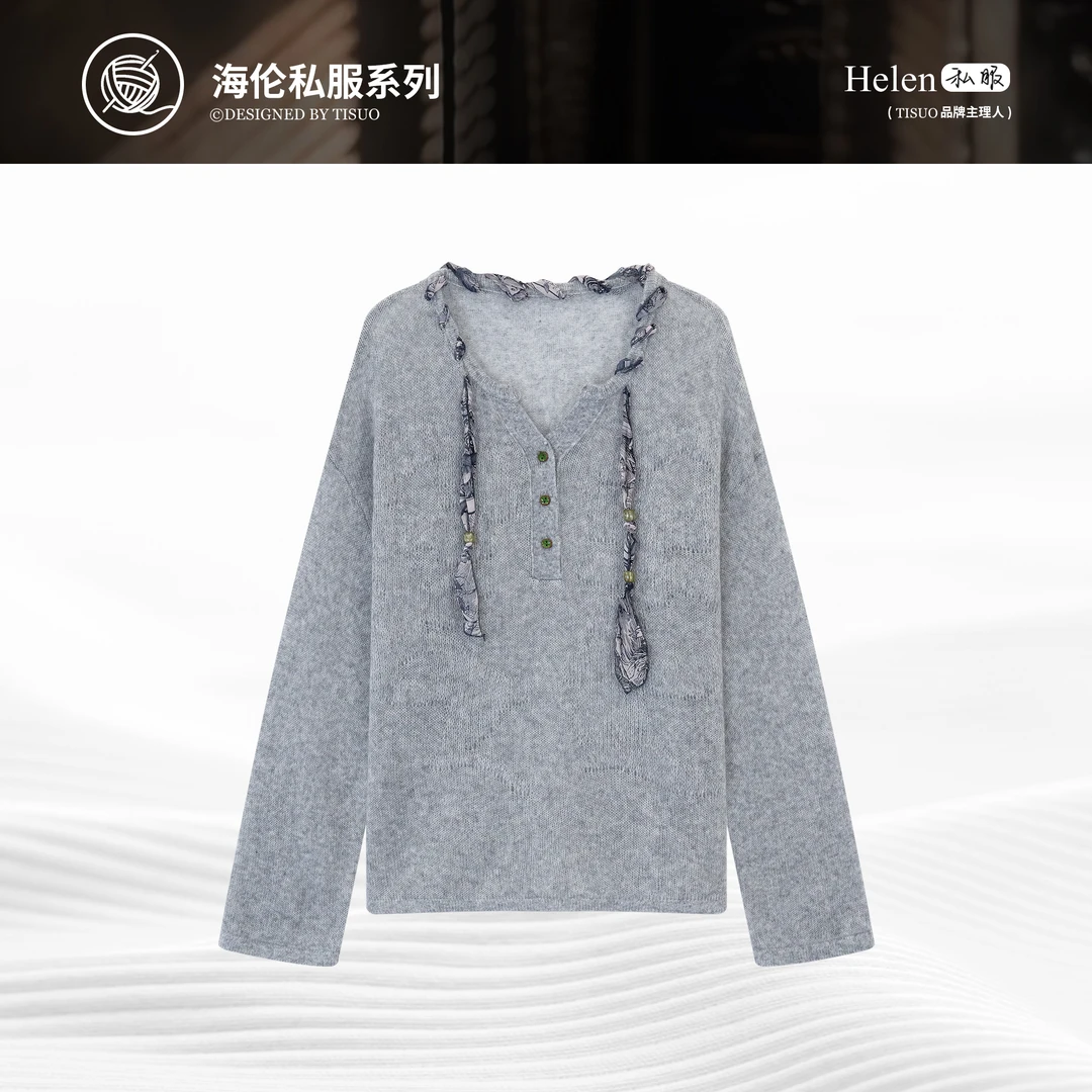 TISUO/绨索“海伦私服”编织丝巾山羊绒针织上衣TS598793