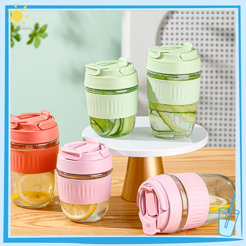 简约办公杯随行杯子牛奶玻璃杯女生咖啡杯带吸管便携耐高温高颜值