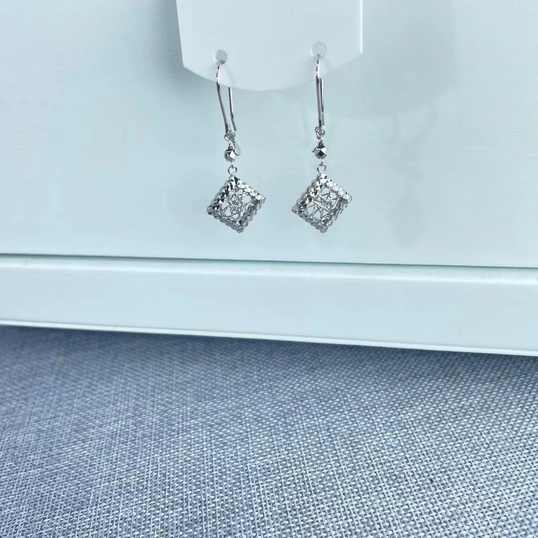 PT950 铂金耳饰 拉丝菱形耳钩 气质时尚 长约3.9cm S 50310