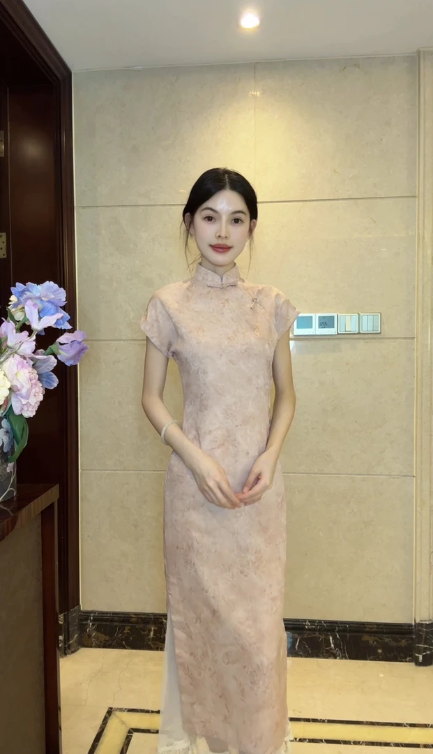 球球夫人丨青青梅125cm）绿色送考全开襟短袖春夏新款复古日常旗袍