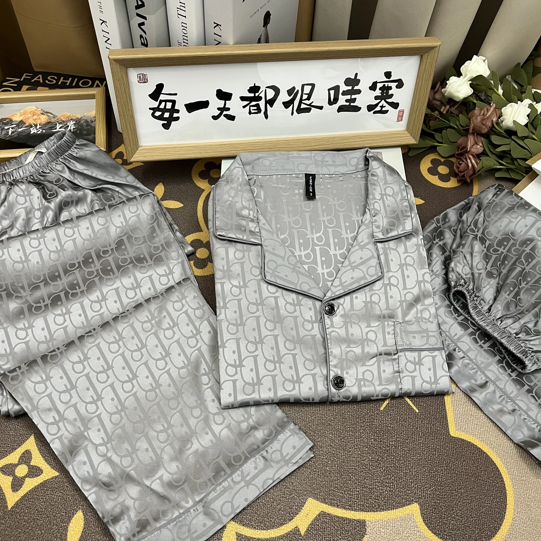 002#夏季男款短袖三件套冰丝透气凉爽睡衣家居服套装