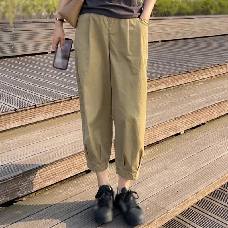 2025夏季新品宽松显瘦九分裤女小个子阔腿灯笼裤高腰哈伦休闲裤