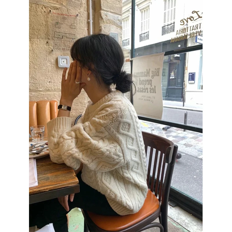 【麻花毛衣】韩单ounc* 25新款宽松套头慵懒风针织衫