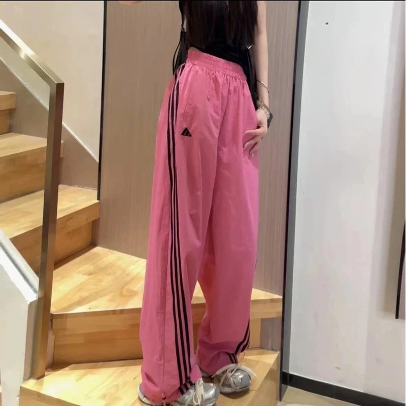 【早拍早发+运补8】高街美式休闲裤侧边三条杆高腰宽松直筒阔腿裤