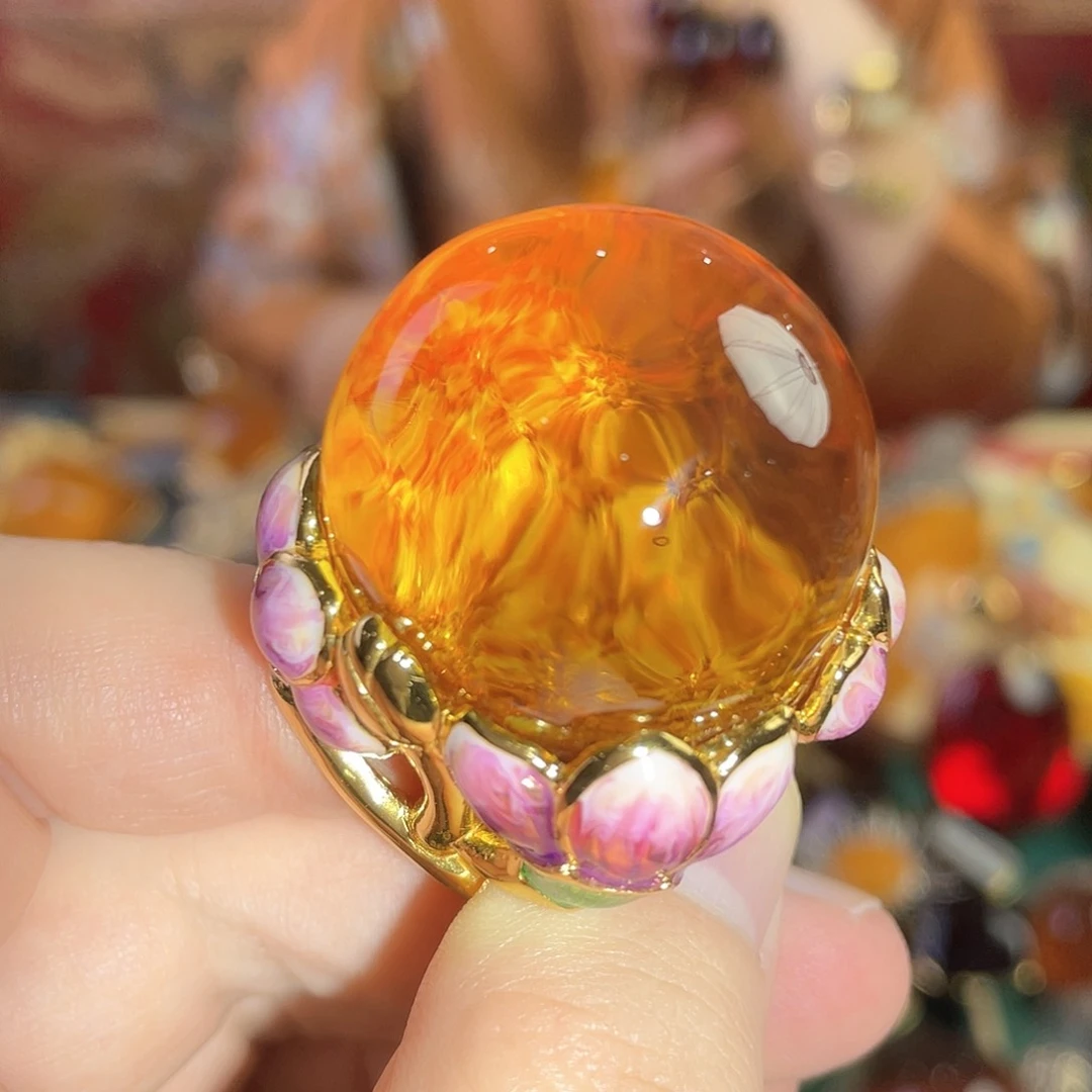 琥珀戒指银S925镀金镶嵌39克