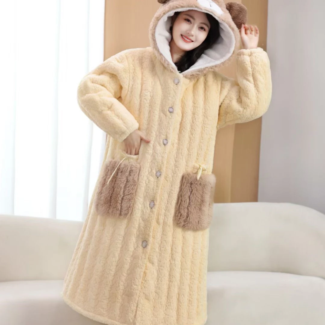 011黄色新款加厚三层外穿家居服