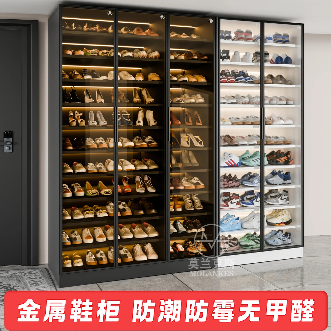 钢制多层入户玻璃鞋柜家用门口大容量鞋架新款2025收纳柜一体靠墙