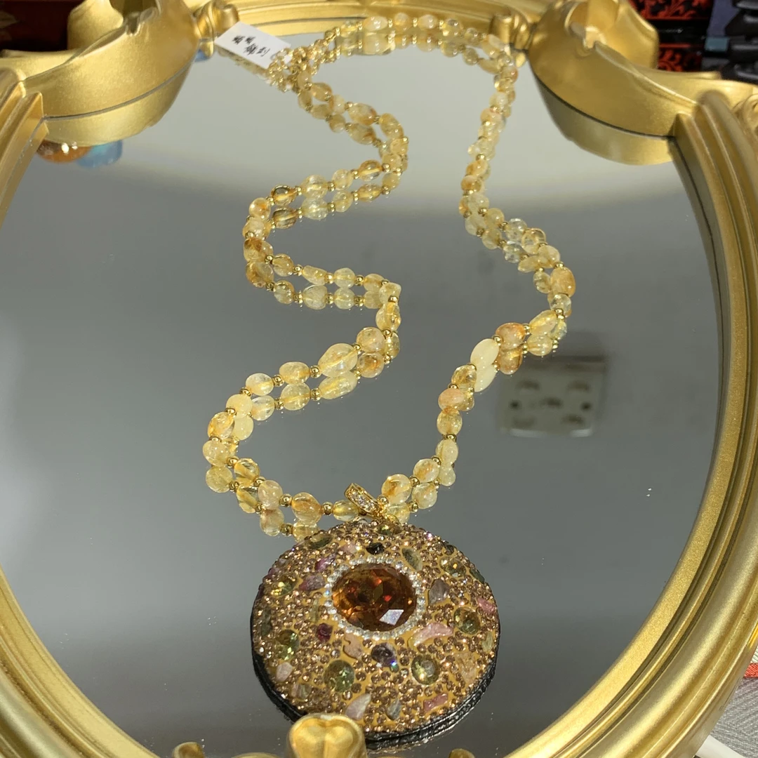 铜合金合成锆石项链 TTSD 黄色苏丹石圆时尚潮流百搭款项链 533