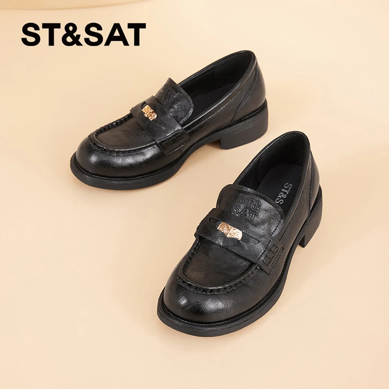 星期六乐福鞋女2025夏季新款女款女鞋夏天爆款黑色英伦厚底小皮鞋