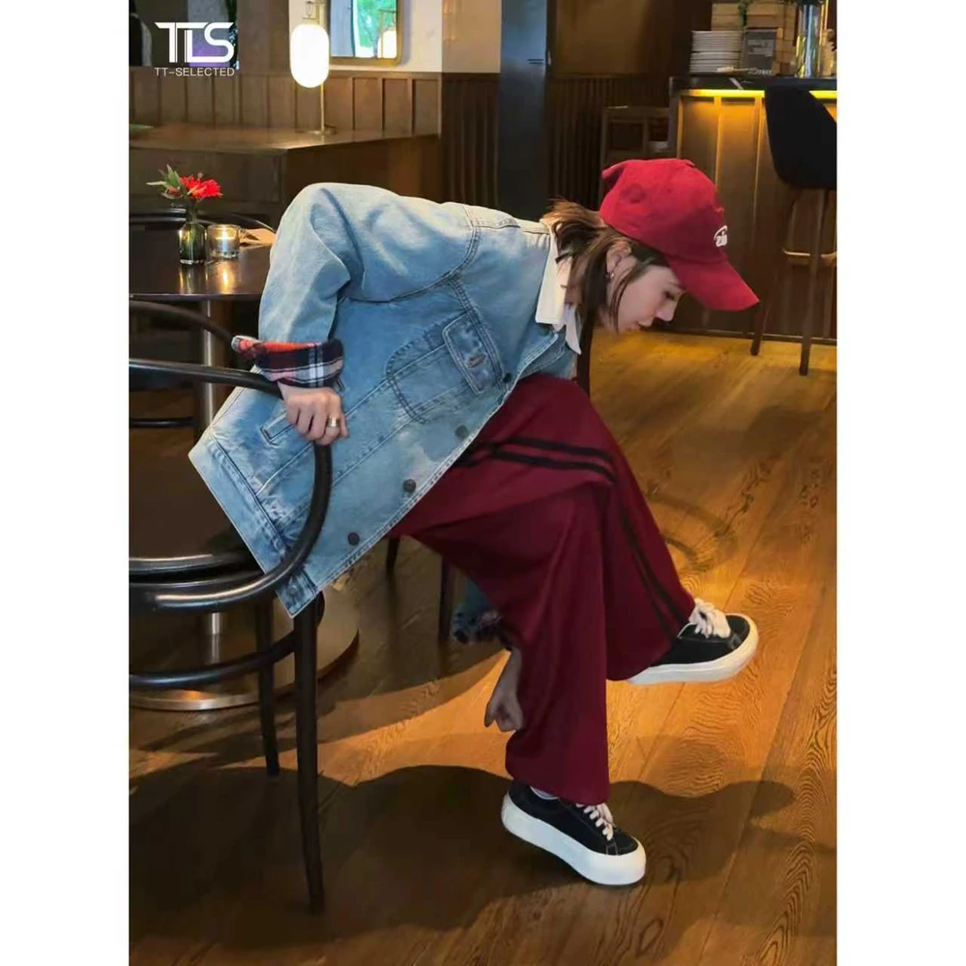 TT【校服裤】经典百搭舒适两条杠松紧腰直筒垂感休闲裤CK5058