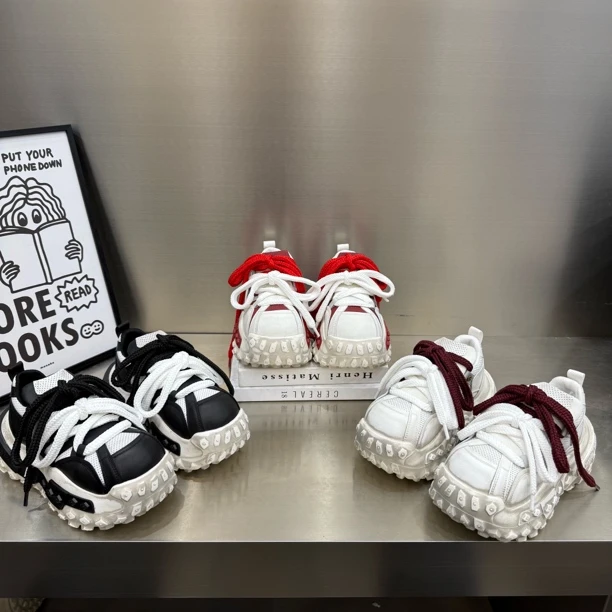 广州欧货【轮胎】春季新款丑萌真皮6cm系带学院气质百搭松糕鞋