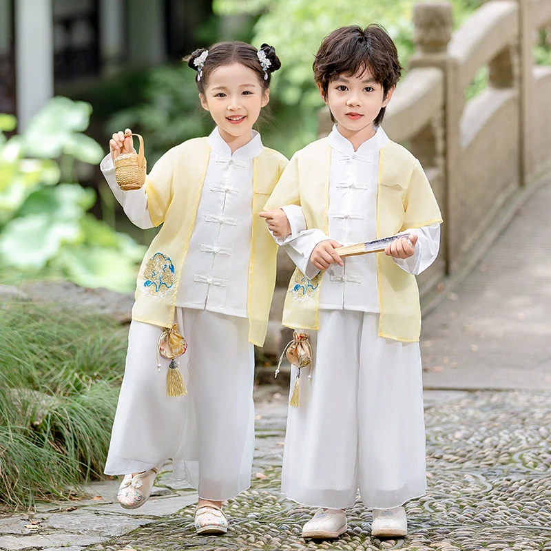 男童汉服春秋长袖小学生开笔儿童唐装新中式男孩中国风古装演出服