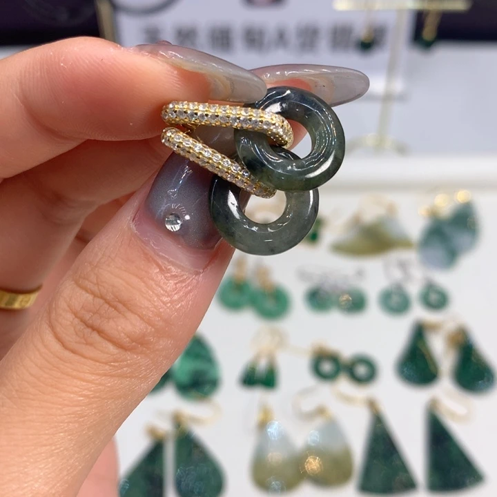 翡翠银S925镶嵌耳饰耳饰