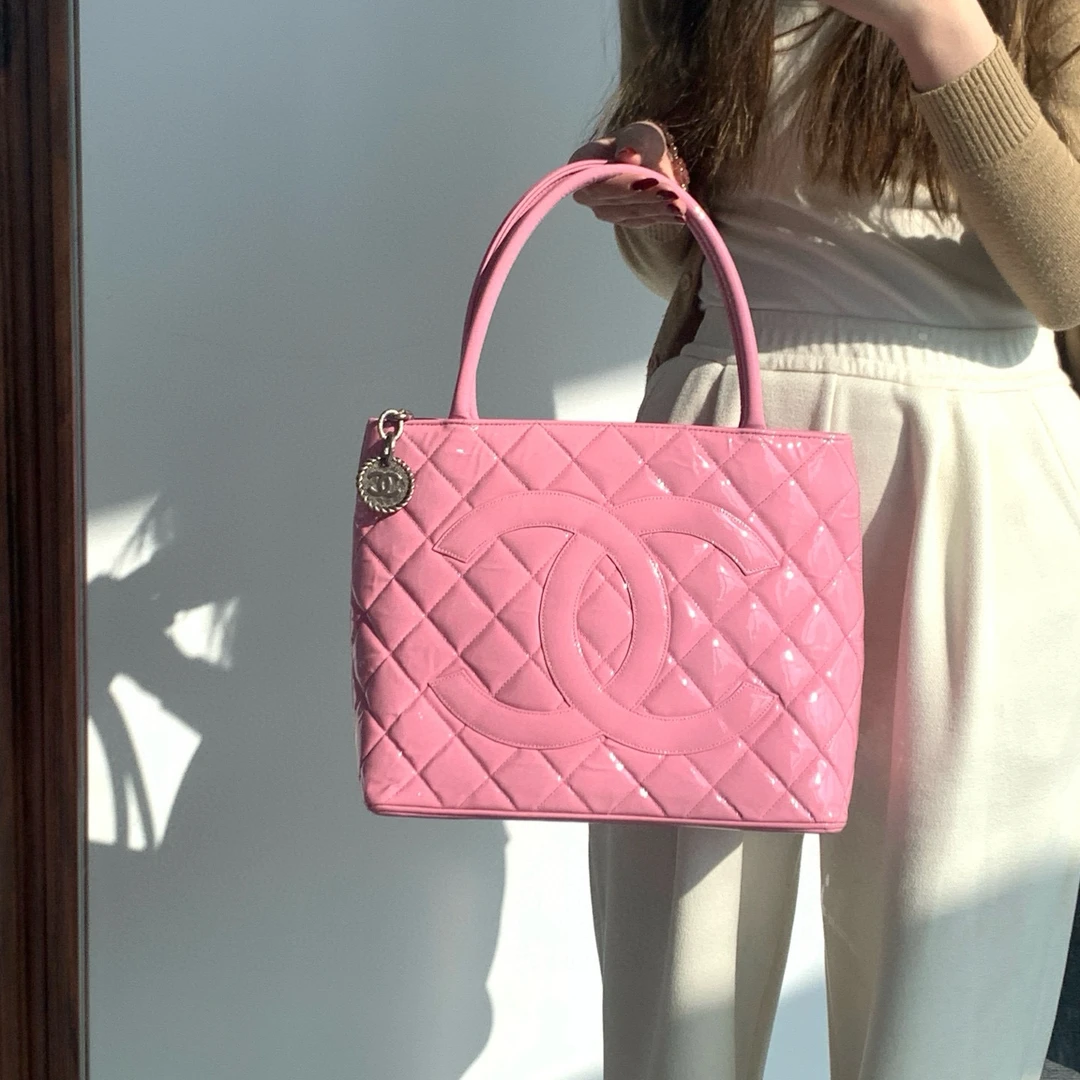 95新 Chanel/香奈儿 chanel 芭比粉希尔顿手提包