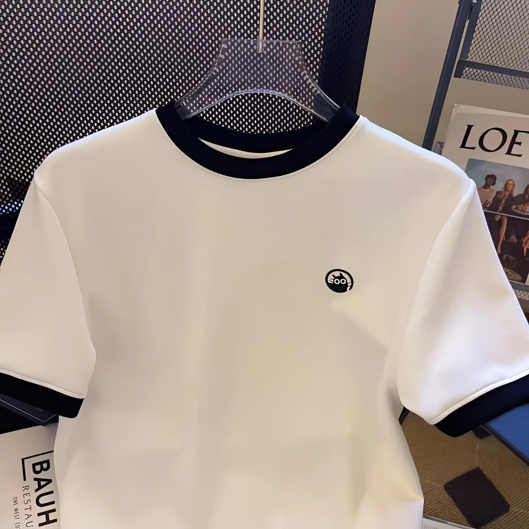 25【粉丝专享】女童刺绣猫咪短袖T恤中大童百搭时尚宽松拼接上衣932