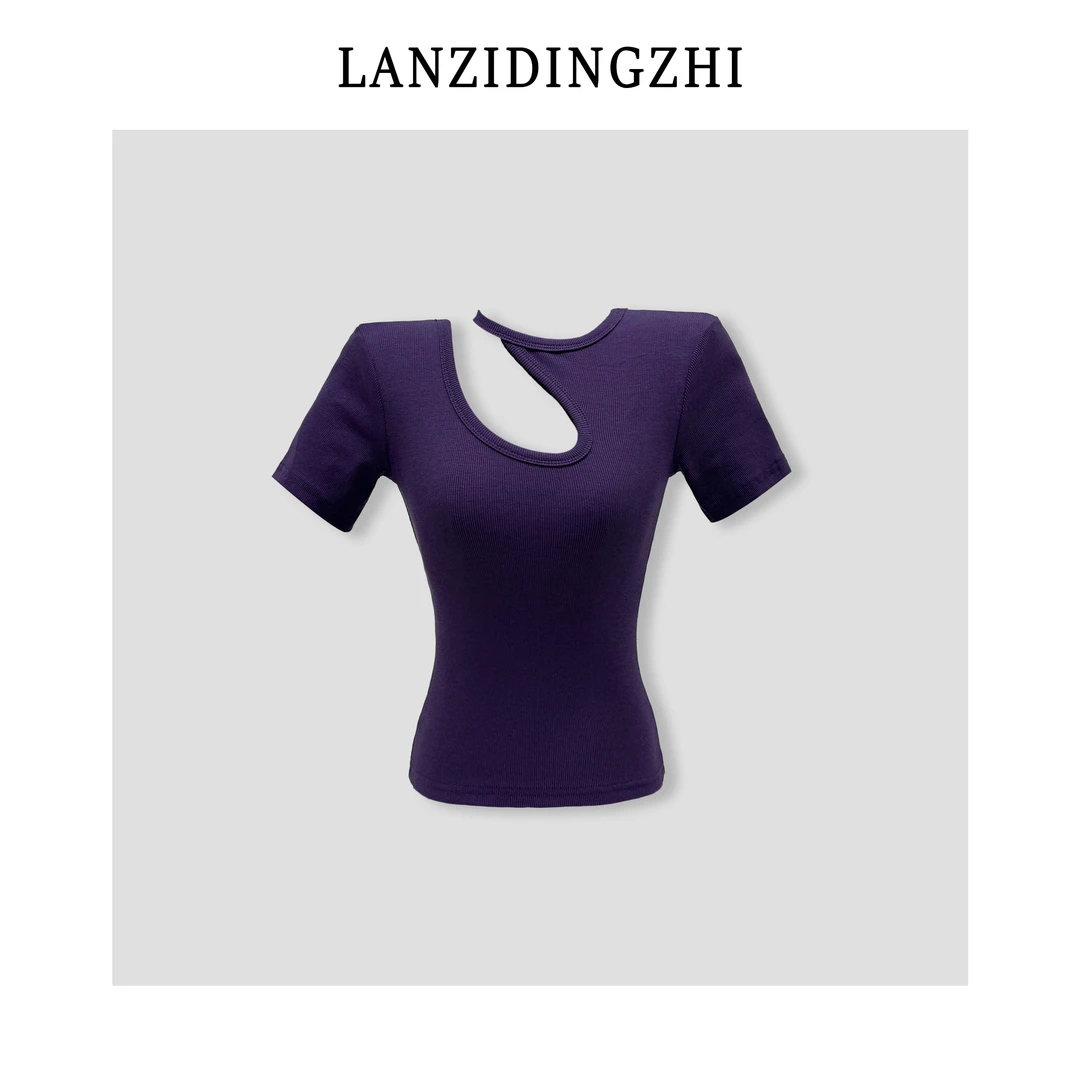 「清酒」设计感小众镂空露锁骨新款修身显瘦时尚百搭短袖上衣