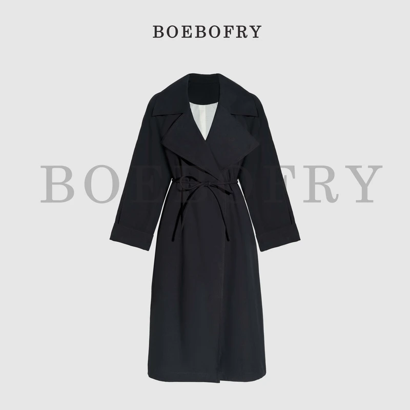 BOEBOFRY<秋叶暮光>100%棉翻领复古简约宽松风衣外套BE3F0826